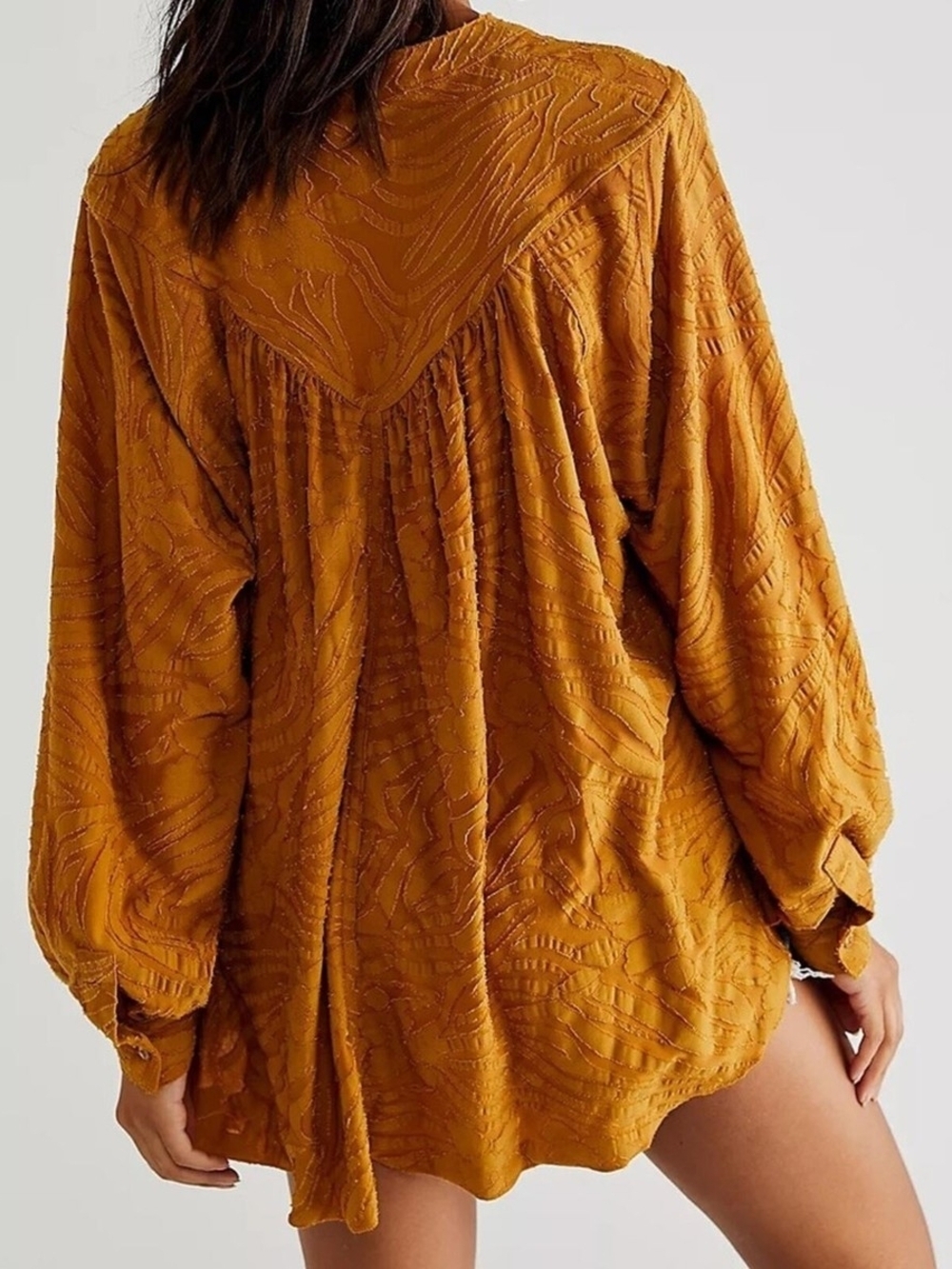 Free People Mustard Textured Button-Front Tunic